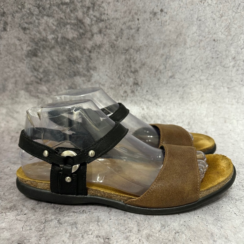 Naot Sabrina Sandals Womens 9 Brown Black Leather Suede‎ Comfort Flat Shoes